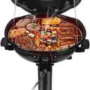 Electric BBQ Grill Techwood 15-Serving Indoor/Outdoor Electric Grill for Indoor & Outdoor Use, Double Layer Design, Portable Removable Stand Grill, 1600W (Stand Black BBQ Grills)