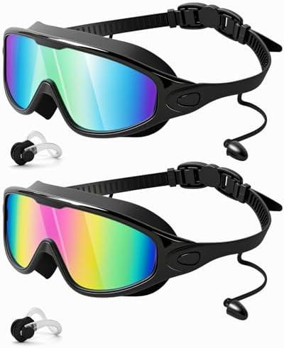 Rantizon Swim Goggles 1 Pack, Wide View Anti Fog&UV Swimming Goggles for Audlt, No Leaking Swim Glasses for Men Women Kids