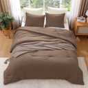 WRENSONGE King Size Comforter Set - 3 Pieces Brown Comforter Prewashed Soft Lightweight for All Seasons,Fluffy Down Alternative Comforter King Size with 2 Pillow Shams