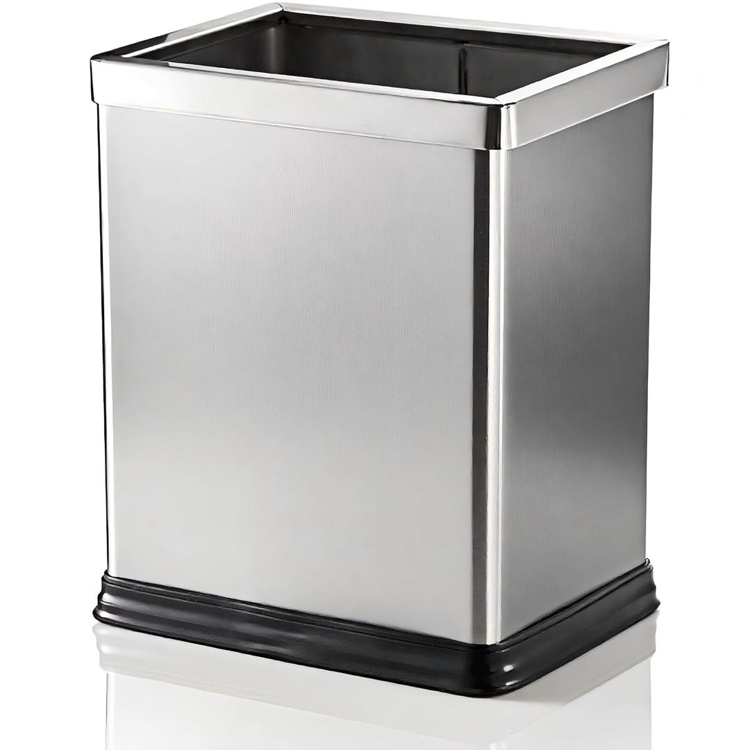 AVLA 10 Liter Open Top Trash Can, Stainless Steel Office Wastebasket, Kitchen Garbage Container Bin with Removable Bag Holder, Waste Trashcans for Bathroom, Restaurant, Restroom, Powder Room, Home