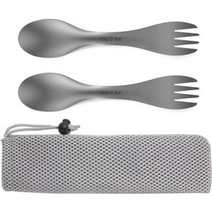 OUTXE Titanium 2 in 1 Fork and Spoon Combo 2-Pack Ultra Lightweight Camping Utensil, Eco-Friendly Spork for Backpacking, Hiking, Outdoors