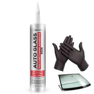 Polyurethane Windshield Adhesive Fast Curing Auto Glass Glue with High Bond Strength, Black Windshield Sealant for Vehicle & RV Window Seal, Urethane Adhesive with Gloves, OEM Quality, 10.5 fl oz
