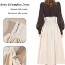 NSPSTT Victorian Dresses Edwardian Dress for Women Long Sleeves Victorian Blouse Maxi Dress Brown, Size Large