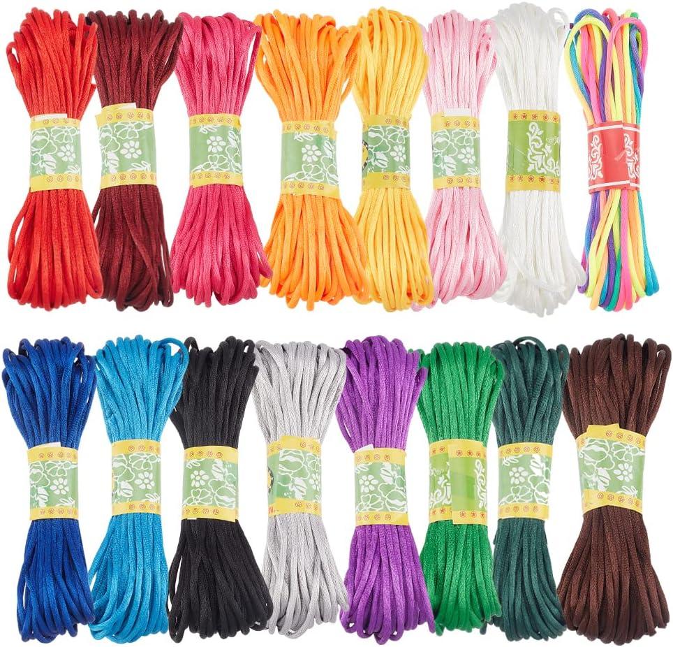 PH PandaHall 3mm Satin Nylon String 16 Colors Rattail Silk Cord 160 Yards Silk Bracelet String Beading String for Friendship Bracelet Necklace Chinese Knot Macram Trim Dream Catchers Braid Hair