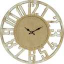 24 Inch Wooden Farmhouse Wall Clock Battery Operated, Silent Large with Rope Accents Rustic Home Decor Non-Ticking Quartz Movement Easy to Read Clock for Living Room, Kitchen, or Bedroom