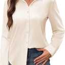 siliteelon Women's Stain Shield Dress Shirts Wrinkle Free Long Sleeve Shirts Solid Work Business Button Down Shirts (X-Large, Beige)