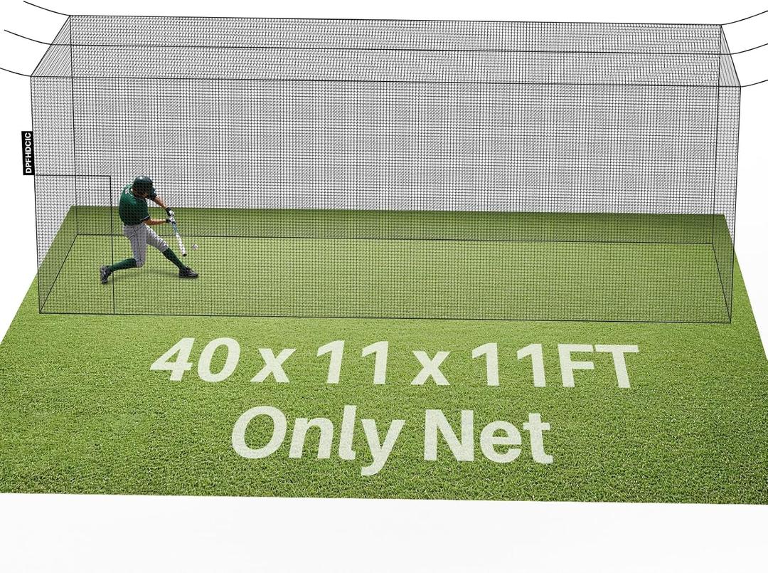 40'L x 11'W x 11'H Batting Cage Net 36 Ply PE Heavy Duty Baseball & Softball Batting Cage Netting Fully Enclosed Batting Cages for Backyard with Door (Net Only No Frame)