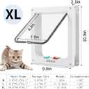 Cat Door for Interior Exterior Door (Outer Size 10.9" x 9.8"), 4-Way Locking Flap for Cats & Dogs(Circumference < 30"), Weatherproof Pet Door, White, ABS Material (XL)