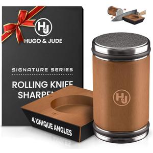 Hugo & Jude Premium Rolling Knife Sharpener - Sharpening Made Easy - Ergonomic Diamond Rolling Wheel Sharpener, 15/18/20/22 Magnetic Angles for Kitchen Knife Sharpener- Kitchen Gadgets & Gifts