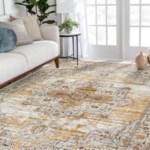RUUGME Washable 5x7 Area Rugs - Large Rugs for Living Room Stain Resistant Carpet Vintage Tribal Rugs for Bedroom with Non Slip Backing Home Decor Floor Decoration Mat (5x7 Yellow)