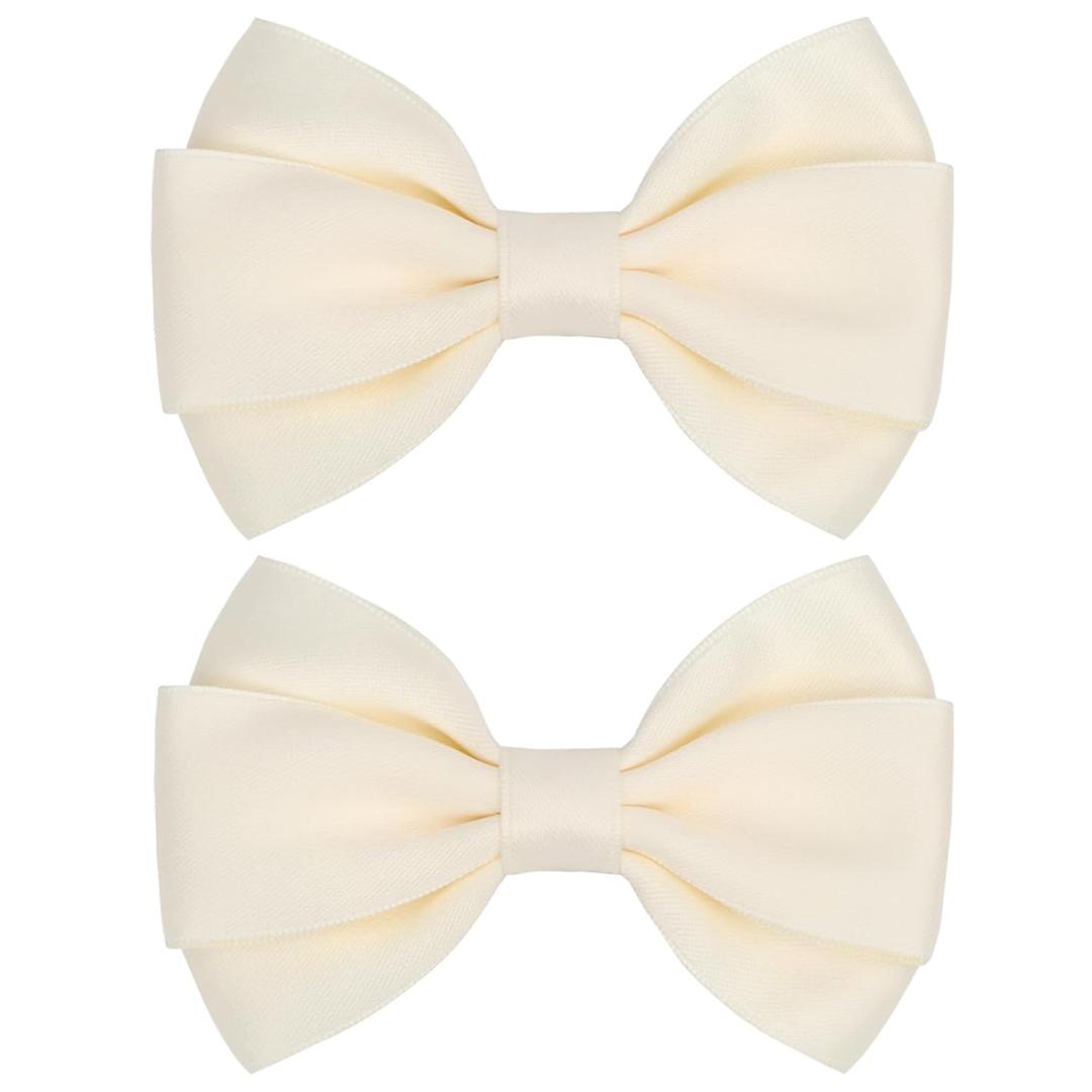 4.5 Inches Hair Bows for Girls Thick Ribbon Boutique Alligator Clips Hair Accessories for Baby Girls Toddlers Kids Teens 2 Pcs (Beige)