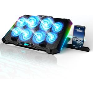 KLIM V8 Gaming Laptop Cooling Pad with 8 Fans + New Version + Gaming Laptop Cooler + Stable RGB Laptop Stand with Fan + Compatible up to 17" + 2 USB Ports + Phone Holder + 5 Year Assurance