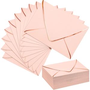 Mimorou 100 Pcs A7 Invitation Envelopes Bulk for 5" x 7" Cards V Flap Foil Border Luxury Self Adhesive Mailing Envelope for Wedding Baby Shower Bridal Birthday Party(Blush Pink, Rose Gold)