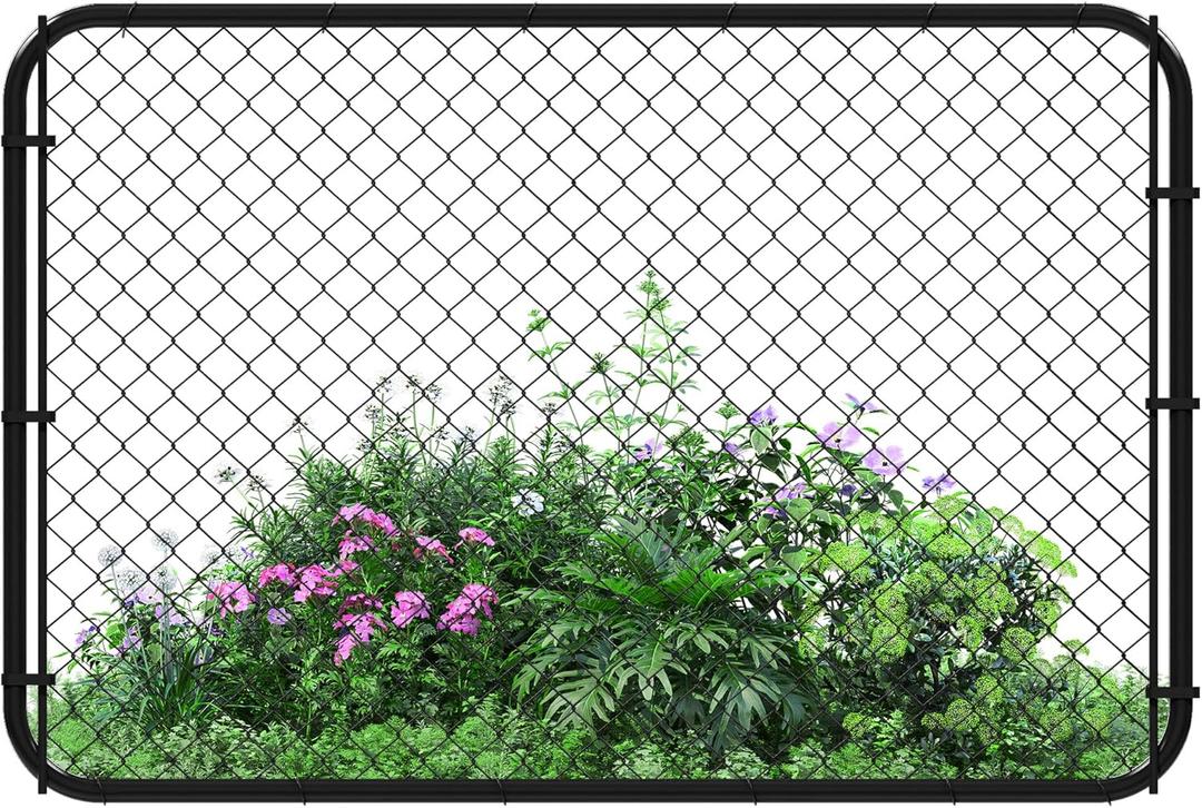 Anti-Rust Outdoor Garden Gate Kit,Adjustable Chain Link Fence Gate with Round Corner Frame,Durable Outside Walkin Gate Kit for EntryPatioYard 48 Inch High PVC Coated Anti-Rust Gate Door (Black)