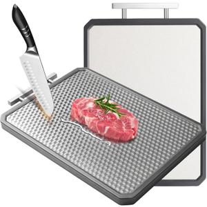 Stainless Steel Cutting Board for Kitchen, Large Chopping Board16.4211 InDouble Sided Non-Slip Edge Scratch-resistant Mesh Design, Food-Grade Wheat Straw PP, Non Toxic Cutting Board,Easy to Clean