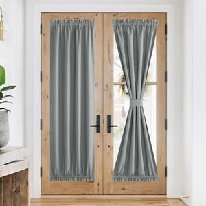 NICETOWN 100% Blackout Linen French Door Curtains, Privacy Small Curtains for Window, 30 X 72 Inch Long Door Shades for Kitchen, Rod Pocket Window Covering, (1 Panel, Grey)