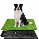 Dog Grass Pad with Tray 25" x 20", Artificial Grass Puppy Potty Training Pad, Reusable Indoor Outdoor Pet Toilet with Drainage System, Fake Grass Pee Pad for Small & Medium Dogs