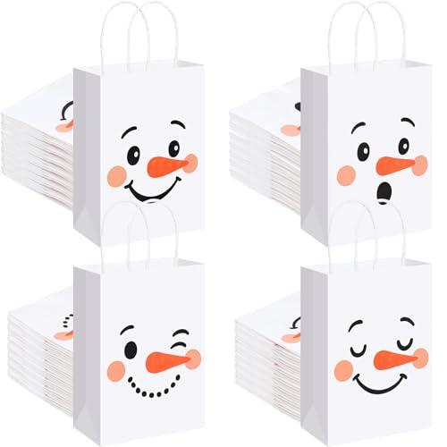 Kolldenn 48 Pcs Snowman Paper Gift Bags with Handles Winter Goodie Bags Bulk Cute Candy Treat Storage for Holiday Birthday Baby Shower Party Favor Supplies
