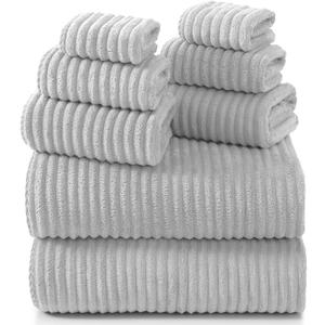 REDKISS Gray Bath Towels Set 8 Piece - Microfiber Bathroom Towels of 8 Large, Highly Absorbent Bath Towel, Soft Shower Towel for Bathroom, Hotel 2 Bath Sheet 2 Hand 2 Washcloths 2 Hair Towel Wrap