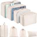 Packing Cubes for Travel - 8 Set Luggage Organizer Bags for Family, Mesh Breathable Travel Packing Cubes for Suitcases Durable Travel Essentials Bags Set (Beige)