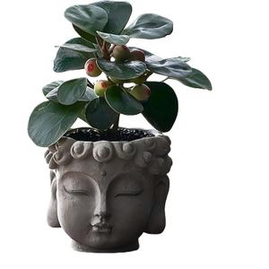 Buddha Head Planter with Drainage Hole - Zen Flower Pot for Succulents, Unique Garden Farmhouse Decor, Home & Office Decor, Gift for Plant Lovers (Grey)