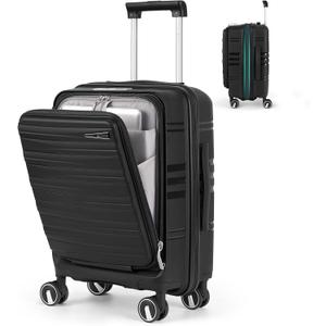 RAINSMORE Expandable Carry on Luggage 20 Inch, Airline Approved Carry on Suitcase with Front Pocket & Laptop Compartment, Hardshell Rolling Travel Luggage with Spinner Wheels, Black