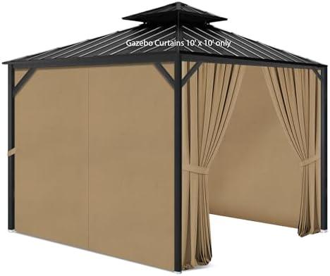 Gazebo Privacy Curtains 10' x 10' with Zipper 4-Panels Side Wall Universal Replacement for Patio, Outdoor Canopy, Garden and Backyard (Curtain Only)