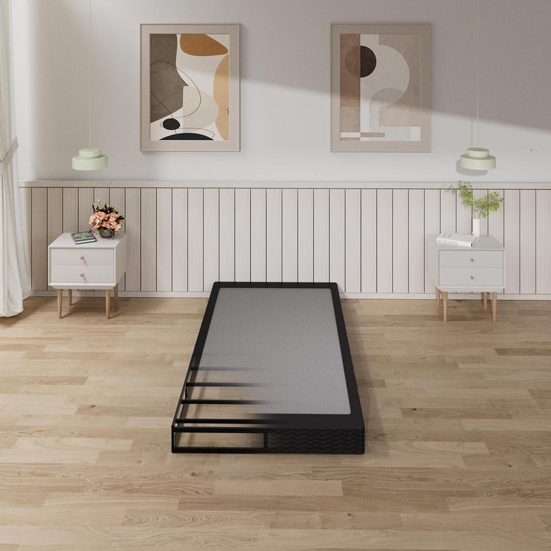 Tyndall Box Spring for Twin Bed, 5 inch Twin Box Spring Only, Strong Metal Frame Mattress Foundation, No Noise, Easy Assembly, Non Slip, Black