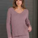 ANRABESS Women's 2 Piece Outfits Sweater Skirt Sets Casual Long Sleeve V Neck Ribbed Knit Tops Midi Dress 2025 Fall Fashion Light Purple Small (S)