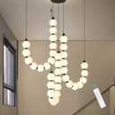 Modern Chandeliers LED Dimmable Light Acrylic Balls Ceiling Pendant Lighting for Living Room Dining Room Bedroom Adjustable Hanging Lights 70 Watts, Balck Lamp (3 Ring, Black)