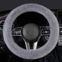 LACDL Fuzzy Winter Steering Wheel Covers for Women, Warm Cute Fluffy Car Wheel Cover for Sedan SUV, Super Soft Furry Girly Auto Plush Car Handle Cover for Cold Weather, Gray, 14-15inch, Standard Size