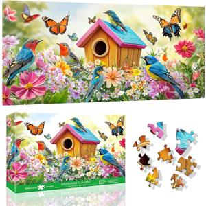 VAIIEYO Bird Puzzles for Adults 1000 Pieces - Birdhouse Flowers, Extra Large Jigsaw Puzzles Butterfly, Fun & Challenging Puzzles, Family Time, Great Gift Idea, Home Decor, Finished Size 31.5 x 16.4in