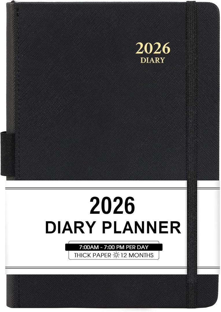 2026 Appointment Book & Planner - January 2026 - December 2026, Daily Hourly Planner, 5.75" X 8.25", 60-Minute Interval, Faux Soft Leather Cover, Premium Paper, Academic Calendar, Pen Holder, Inner Pocket (Black)