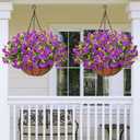 Yastouay Artificial Hanging Flowers for Outdoors, Fake Hanging Plants with Baskets, UV Resistant Hanging Flowers Fake Flowers for Outdoors Porch Patio Garden Spring Summer Decor(Purple) (10 Bundles)