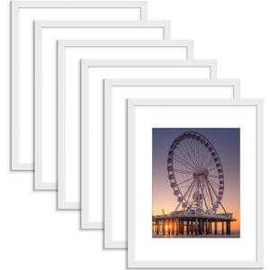 BESCRCL 11x14 Picture Frame White Set of 6, Display Pictures 8x10 with Mat or 11x14 without Mat, Photo Frames for Wall Mounting