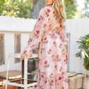 Sunny Spirit Women's Floral Boho Midi Dress 2025 Spring Fall Long Sleeve V Neck Chiffon A-Line Flowy Party Dresses (L)