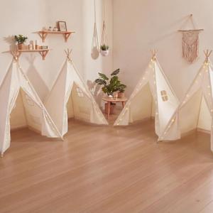 Wilwolfer 4 Pack Teepee Tent for Kids Slumber Party with Lights, Indoor Sleepover Play Tents for Girls, Foldable Toddler Playhouse for Sleepover Parties, White