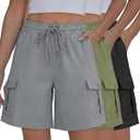 Cuffbow 3 Pack Hiking Cargo Shorts for Women 7 Inch Inseam Lightweight Athletic Summer Casual Bermuda High Waisted 4 Pockets, Large