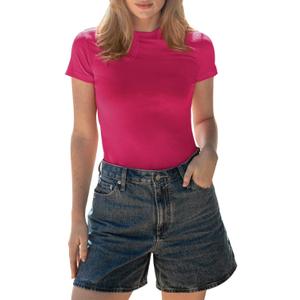 BAMBOO COOL Women's Skin-Tight Soft T-Shirts Short Sleeve Slim Fit Tops for Women Cute Basic Tees (Pink, M)