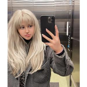 LANOVA Pale Ash Blonde Wigs with Bangs Synthetic Blonde Wig Glueless Wavy Wigs Long Light Blonde Wig 22 inch LANOVA-161