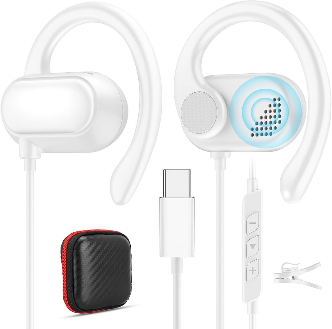 USB Type C Headphone Open Ear Adjustable Over Ear Hook Headset Corded Earphone Laptop Wired Earbuds for iPhone 17 Pro Max 16 16e 15/Samsung A17 A16 S25 S24 S23 for iPad A16/Pixel 10 9a