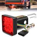 Nilight LED Brake Light Trailer Hitch Cover Square Red Lens Vehicle Tow Hitch Driving Brake Lamp 12 LEDs Brake Tail Lights with 2" Receiver for Towing Truck RV and SUV