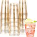 JOLLY CHEF 14 oz 50 Pack Gold Plastic Cups, Disposable Gold Glitter Plastic Cups Tumblers, Ideal for Wedding Halloween, Thanksgiving, Christmas Parties