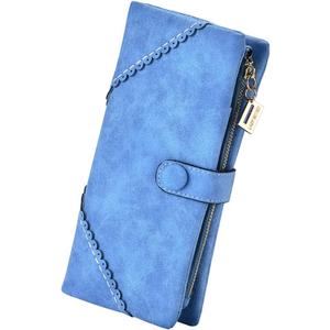 Women Vegan Leather Wallet Bifold Clutch Large Capacity Card Organizer Buckle Long Purse for Girls Candy Color
