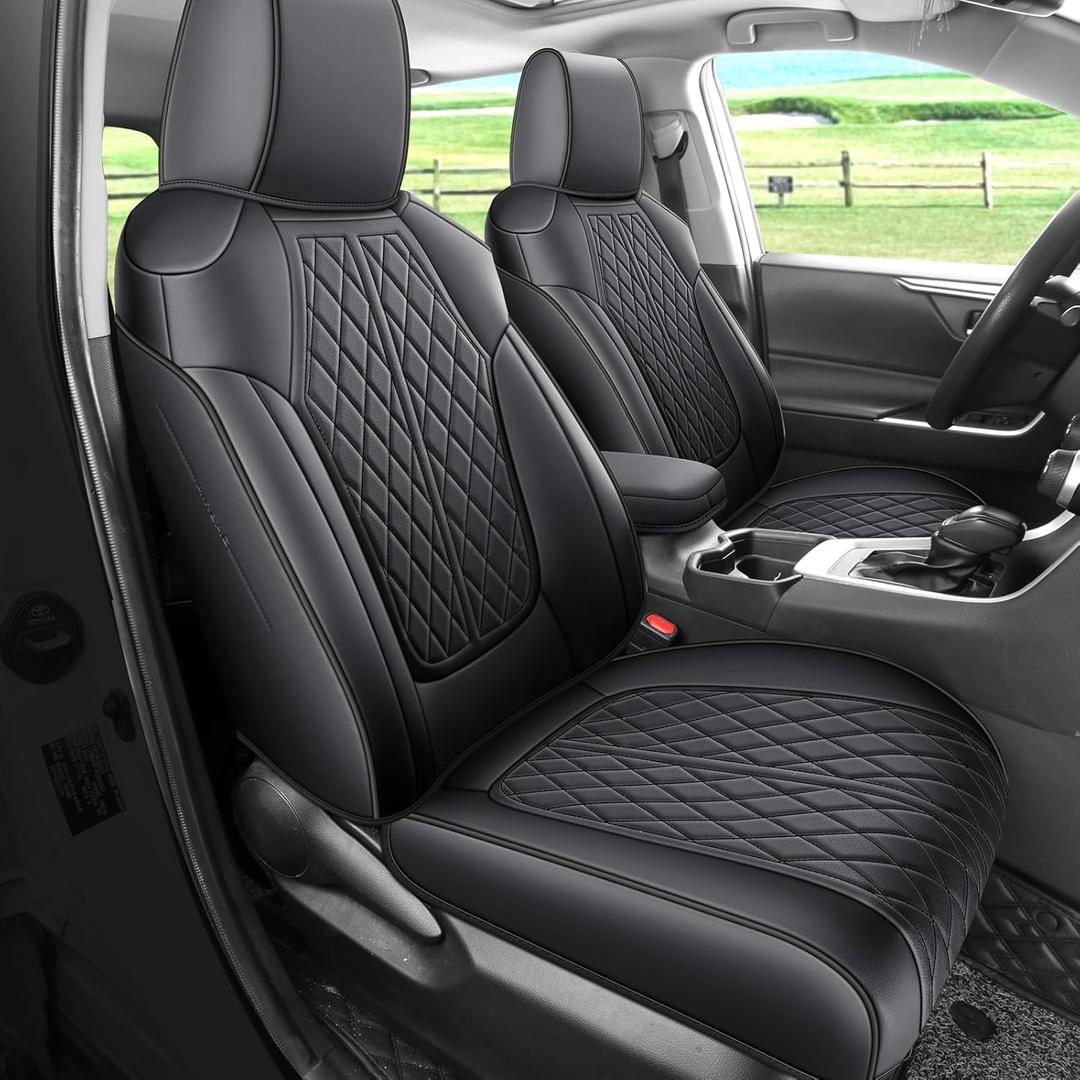Rav4 Seat Covers Custom Fit for Toyota Rav4 Full Set Faux Leather Car Seat Covers Waterproof Full Coverage (Black, Gas Model 2019-2025 LE/XLE/Premium/Limited)