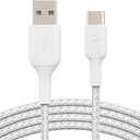 Belkin USB A to USB C Cable, 6.6ft, 15W - Type C Charger, iPhone Charger Cord, Soft, Braided, Flexible for iPhone 16 & 15, Galaxy S25, Pixel 9, iPad Pro, Airpods Pro, Switch & More - White