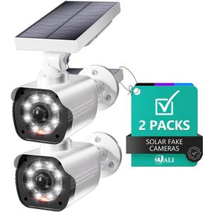 WALI Dummy Fake Camera, Security Camera with Motion Sensor Flood Light, Simulated Surveillance Security CCTV Dome Camera Indoor Outdoor (TCW2-SOL), 2 Packs, White-Solar