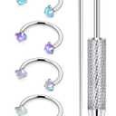 Rmsnxnnz 16G Horseshoe Septum Nose Ring Piercing Jewelry Stainless Steel Internal Thread Circular Barbell Daith Rook Earring Snake Bite Lip Ring Piercing Jewelry for Women Men 16 Gauge Opal Silver
