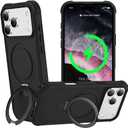 Designed for iPhone 17 Pro Max Case with Magnetic Stand [Military Drop Protection][Compatible with Magnet] Shockproof 17 Pro Max Phone Case with Ring Holder, Black
