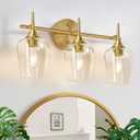 MOKATNG 3-Light Bathroom Light Fixtures, 19.5 Inch Brushed Gold Vanity Lights with Glass Shape, Bathroom Lights Over Mirror, Modern Wall Lamps for Bedroom Living Room Hallway